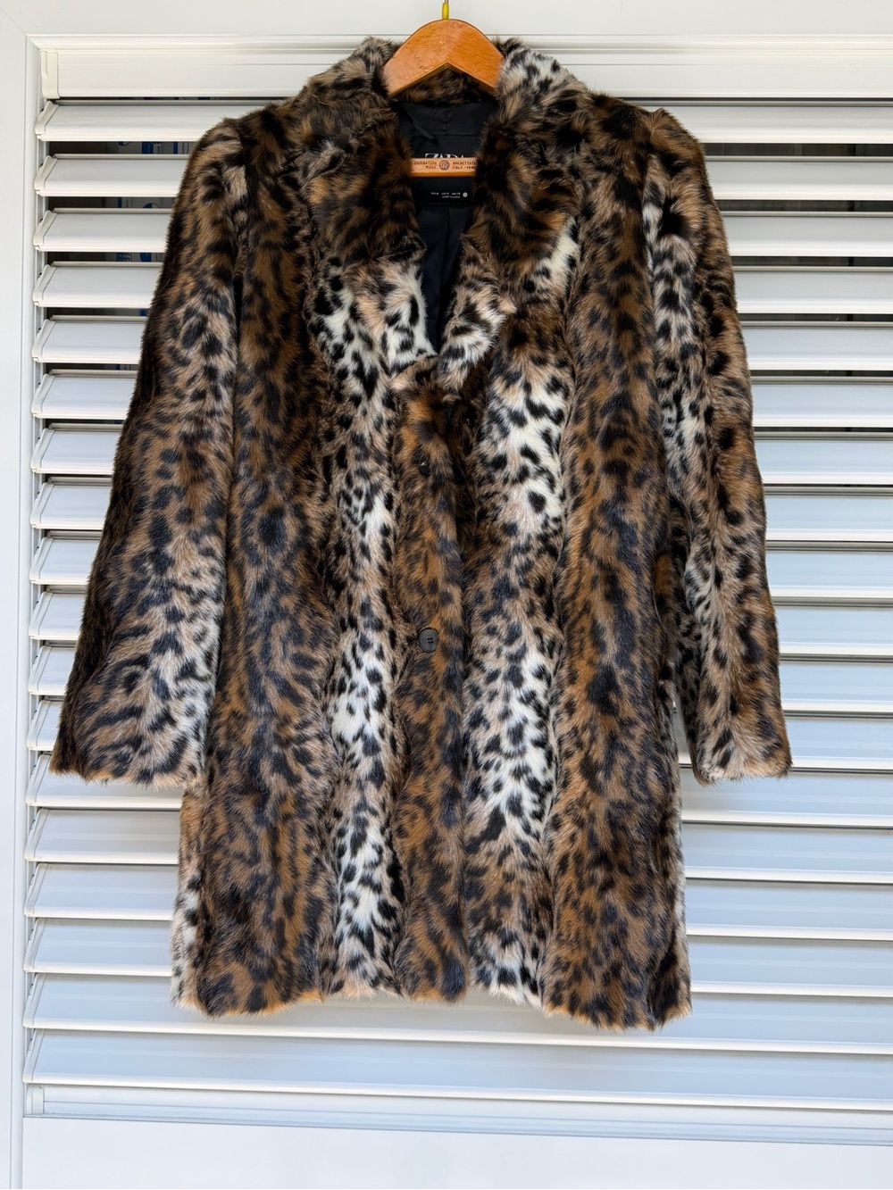 Zara Leopard-Print Faux Fur Teddy Coat in Brown & Black